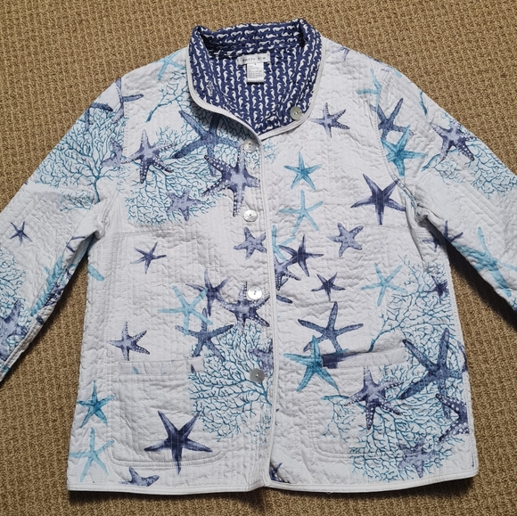 Patty Kim Quilt Jacket Long sleeve Starfish Print Button Front Size S - Picture 2 of 16